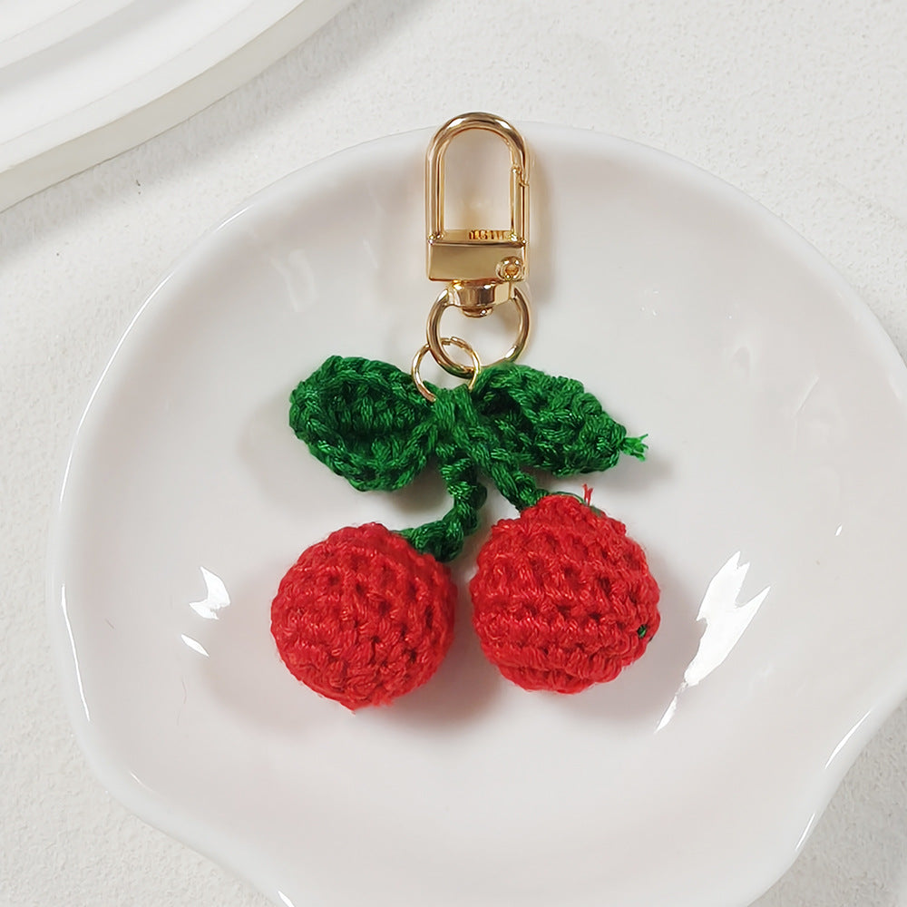 Cherry Braid Key Chain In Rose Red Featuring Cute Style And Wool Yarn Material For  Spring And Summer