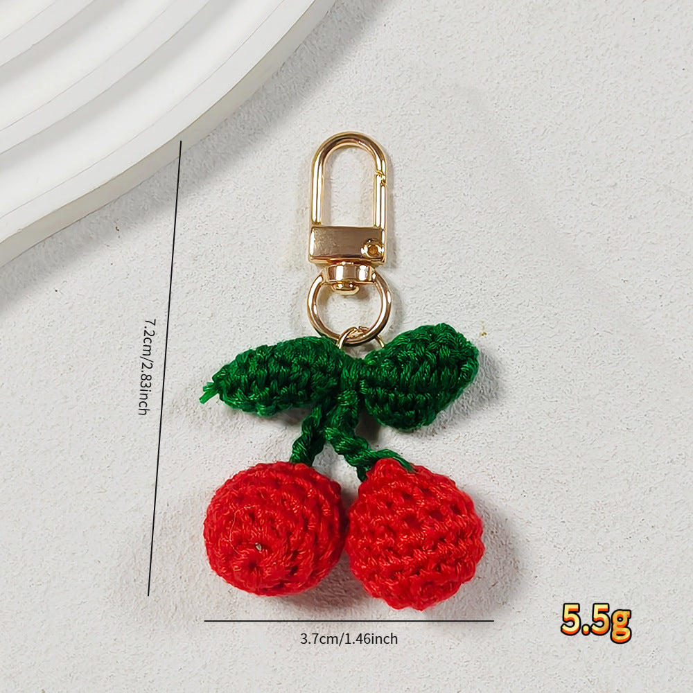 Cherry Braid Key Chain In Rose Red Featuring Cute Style And Wool Yarn Material For  Spring And Summer