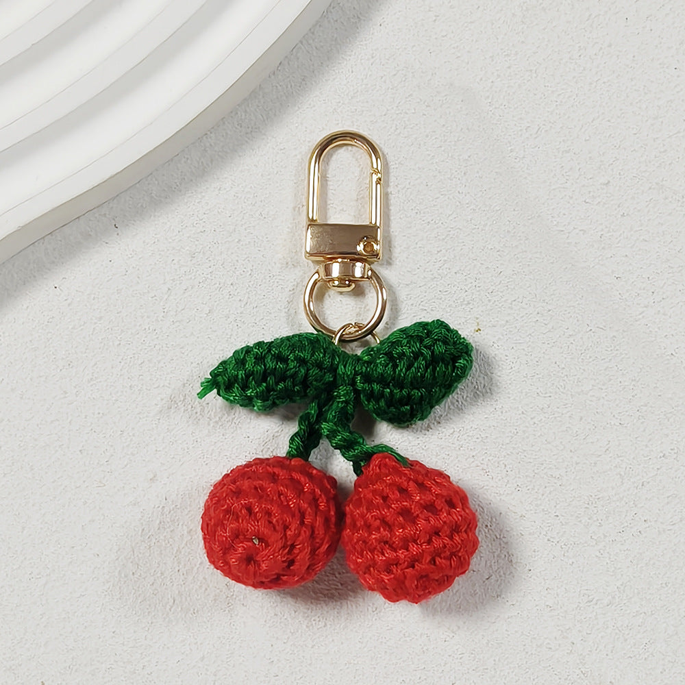 Cherry Braid Key Chain In Rose Red Featuring Cute Style And Wool Yarn Material For  Spring And Summer