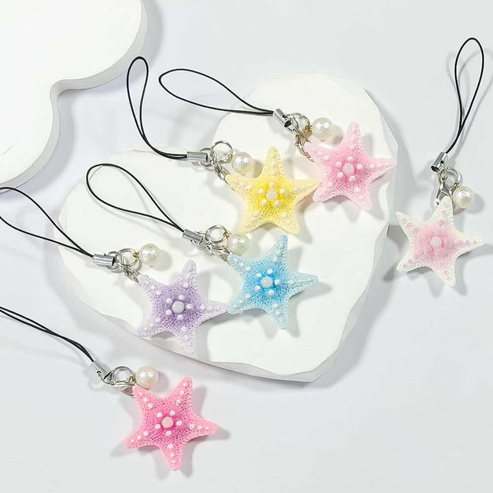 Handmade Multicolor Starfish Key Chain In Marine Style, Crafted From Durable Plastic For Spring
