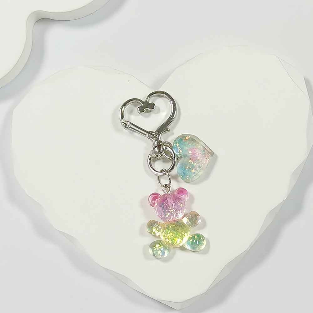 Little Bear Pattern Key Chain In Colour, Made Of Plastic With Sweet Style, Perfect For School Accessories