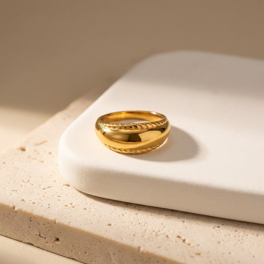 Geometric Electroplated Rings For Women In 304 Stainless Steel With 18K Real Gold PVD Coated Plating And Shell Inlay