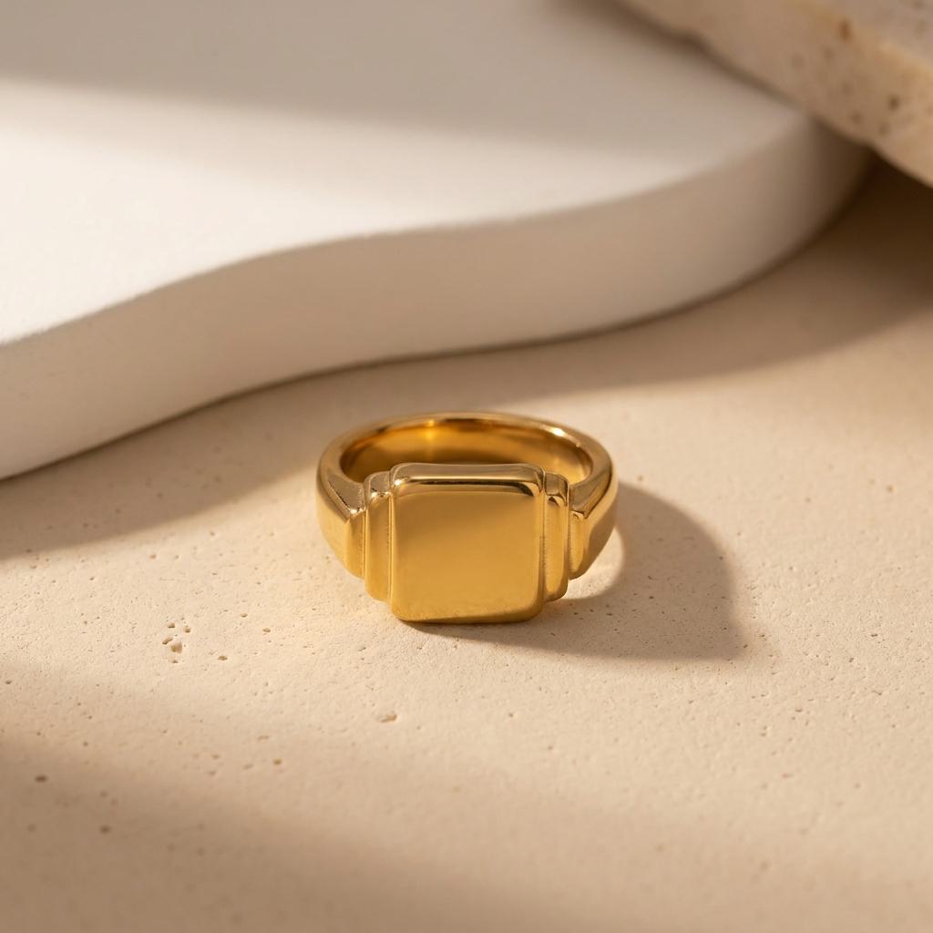 Geometric Electroplated Rings For Women In 304 Stainless Steel With 18K Real Gold PVD Coated Plating And Shell Inlay