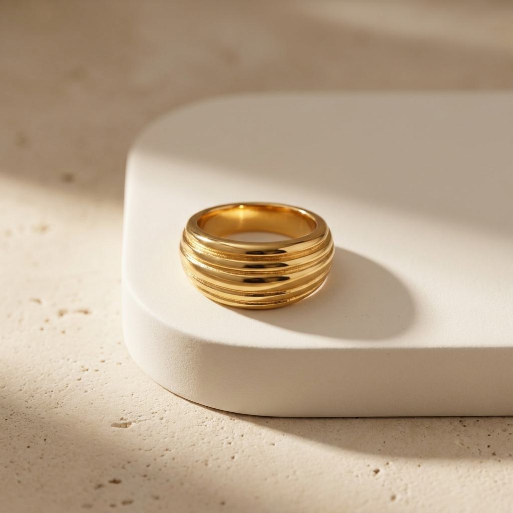 Geometric Electroplated Rings For Women In 304 Stainless Steel With 18K Real Gold PVD Coated Plating And Shell Inlay