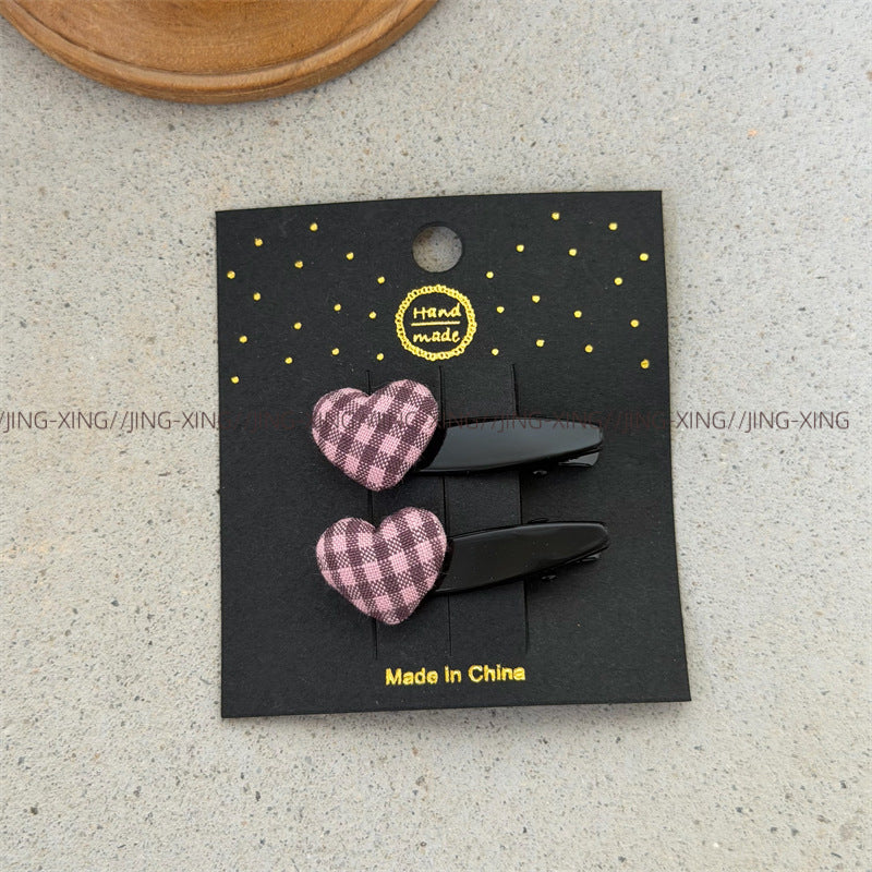 Sweet Heart Shape BB Clips Hair Accessories For Women In Mixed Materials With Fabric Inlay, 1 Pair
