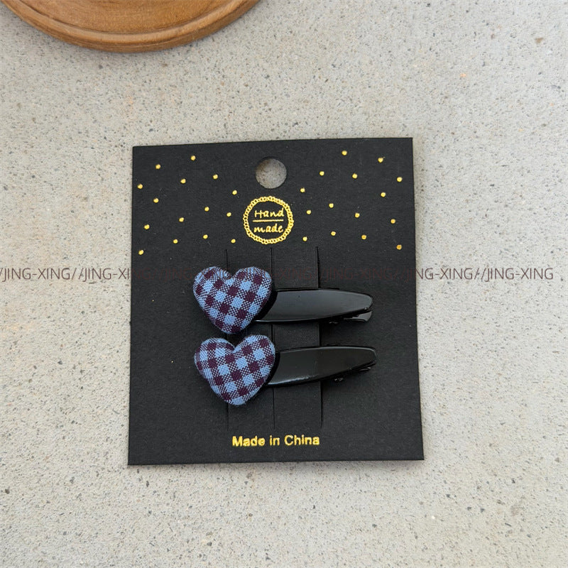 Sweet Heart Shape BB Clips Hair Accessories For Women In Mixed Materials With Fabric Inlay, 1 Pair
