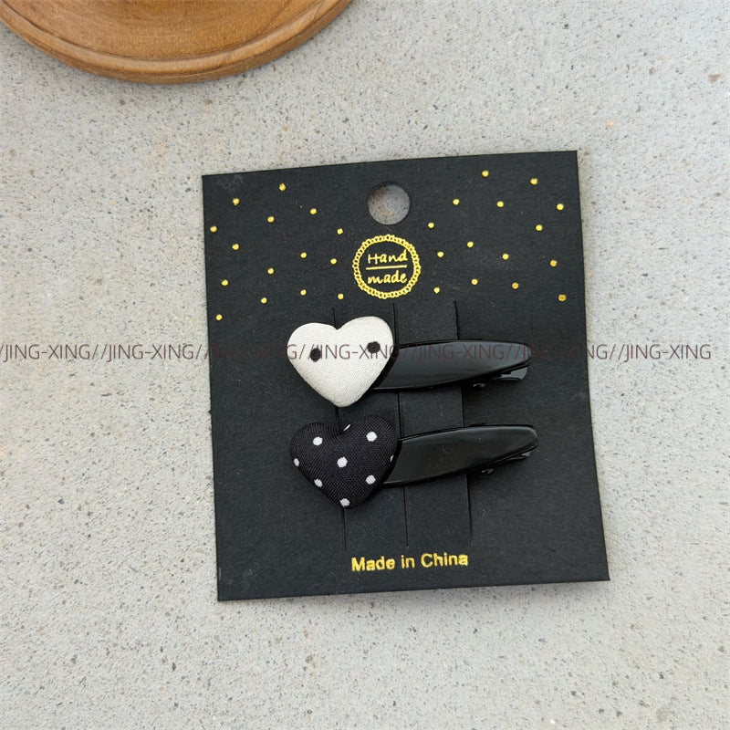 Sweet Heart Shape BB Clips Hair Accessories For Women In Mixed Materials With Fabric Inlay, 1 Pair