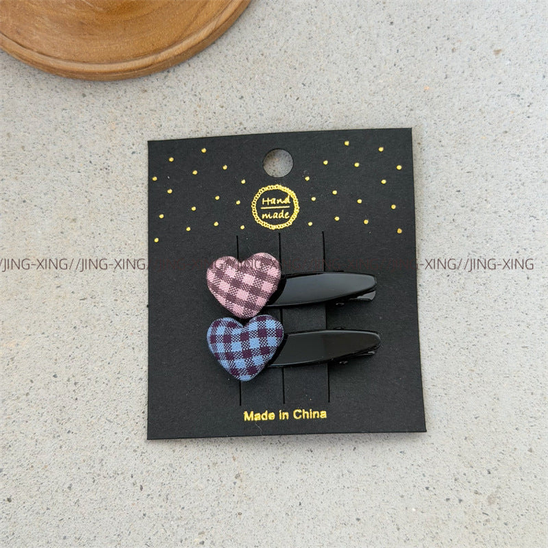 Sweet Heart Shape BB Clips Hair Accessories For Women In Mixed Materials With Fabric Inlay, 1 Pair