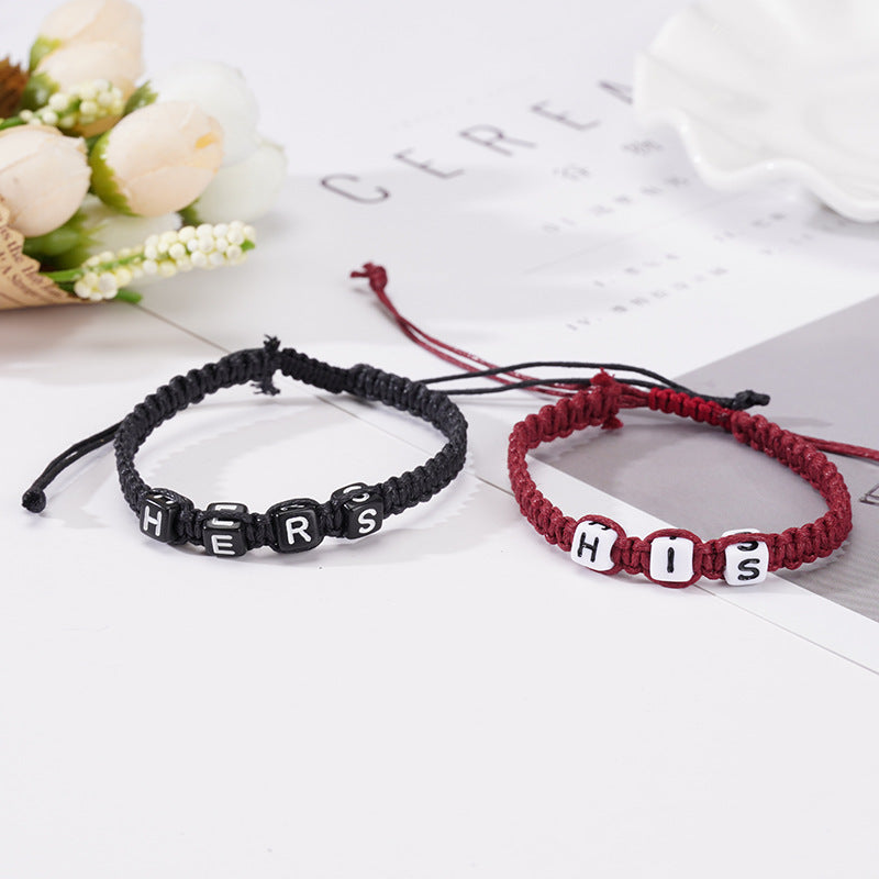 Couple Letter Stoving Varnish Bracelet In Dyed Black With Mixed Materials, 1 Pair