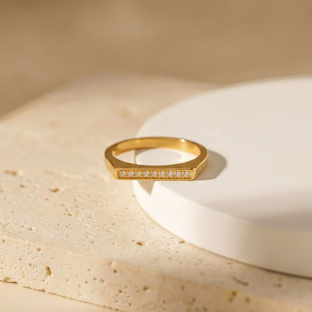 Geometric Electroplated Rings For Women In 304 Stainless Steel With 18K Real Gold PVD Coating And Zircon Inlay