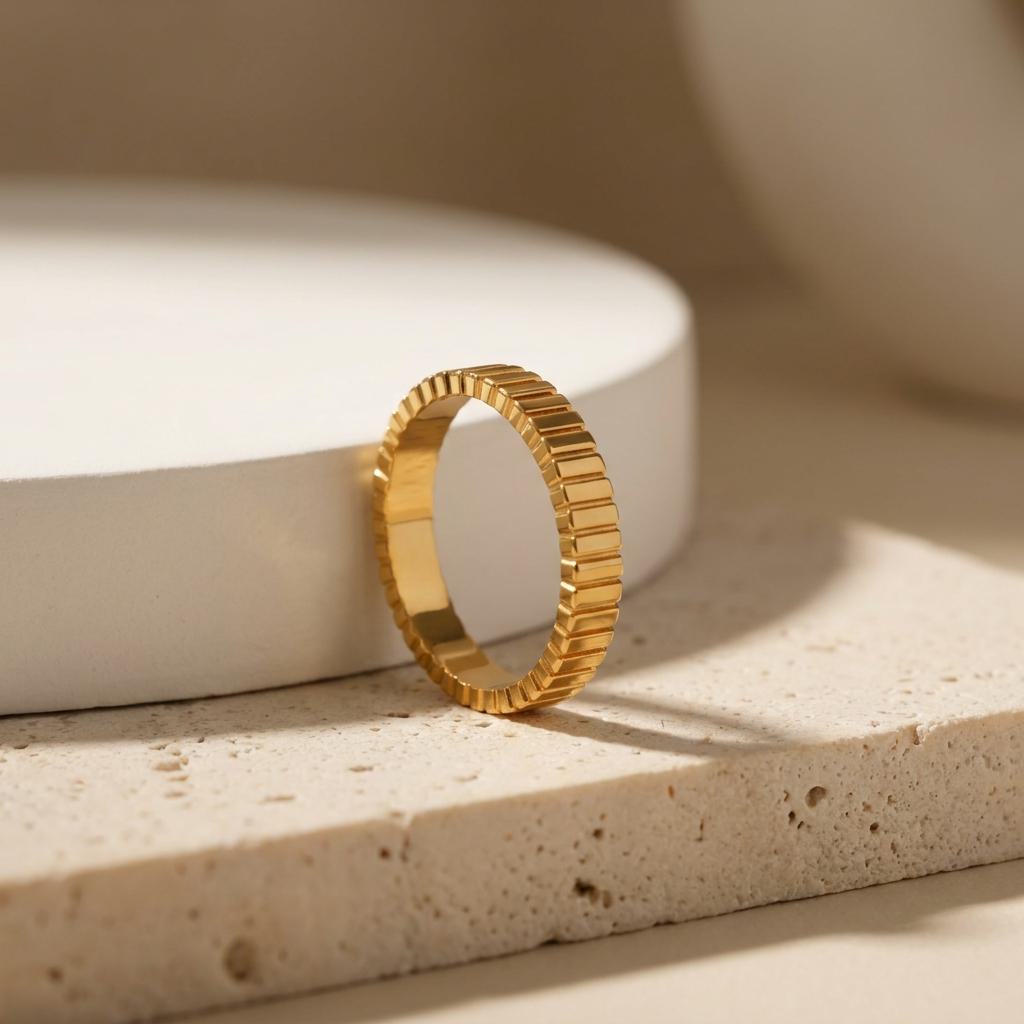 Geometric Electroplated Rings For Women In 304 Stainless Steel With 18K Real Gold PVD Coating And Zircon Inlay