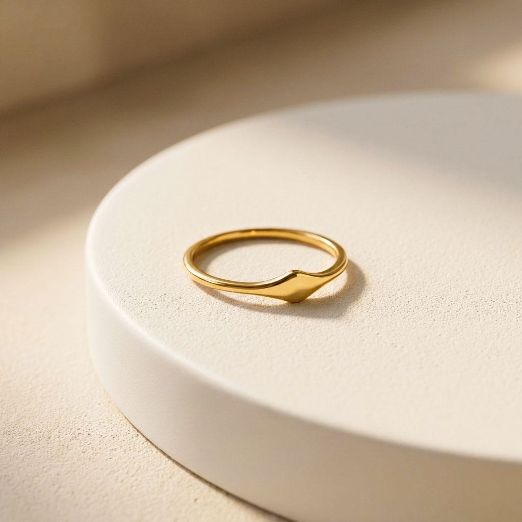 Geometric Electroplated Rings For Women In 304 Stainless Steel With 18K Real Gold PVD Coating And Zircon Inlay