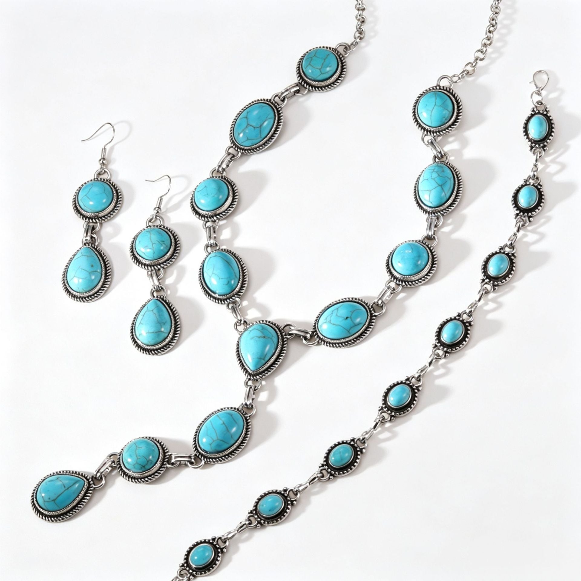Bohemian Small Stud Earrings For Women Featuring Water Droplets Pattern With Turquoise Inlay And Electroplated Alloy Finish