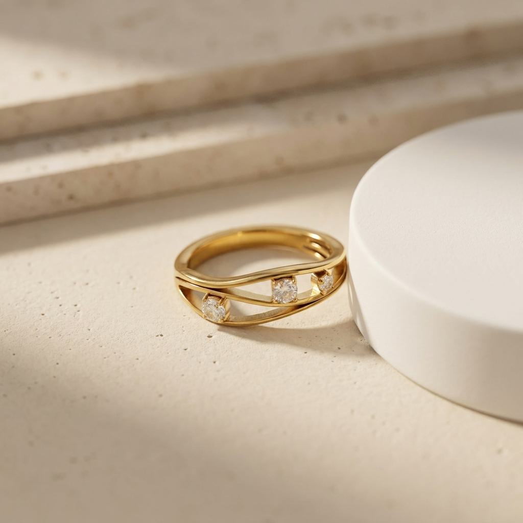 Geometric Electroplated Rings For Women In 304 Stainless Steel With 18K Real Gold PVD Coating And Shell Inlay