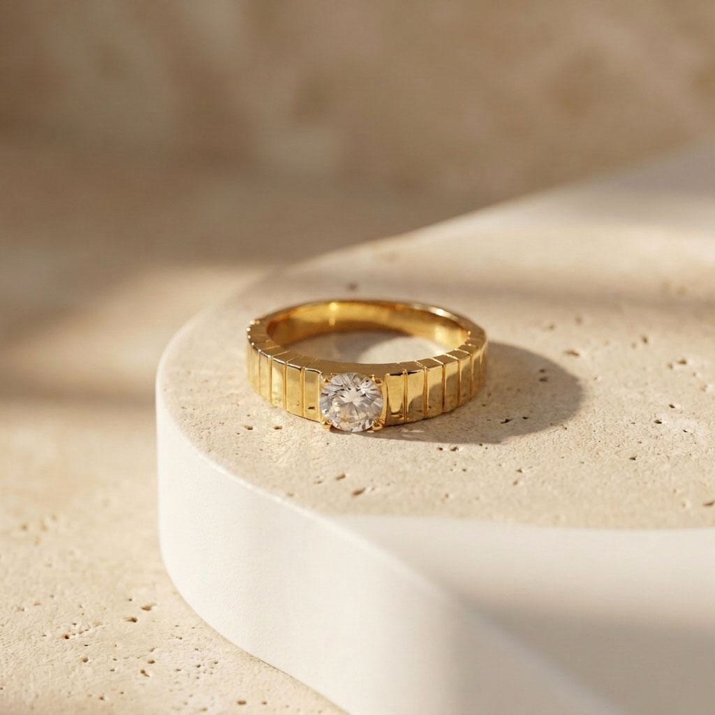 Geometric Electroplated Rings For Women In 304 Stainless Steel With 18K Real Gold PVD Coating And Shell Inlay