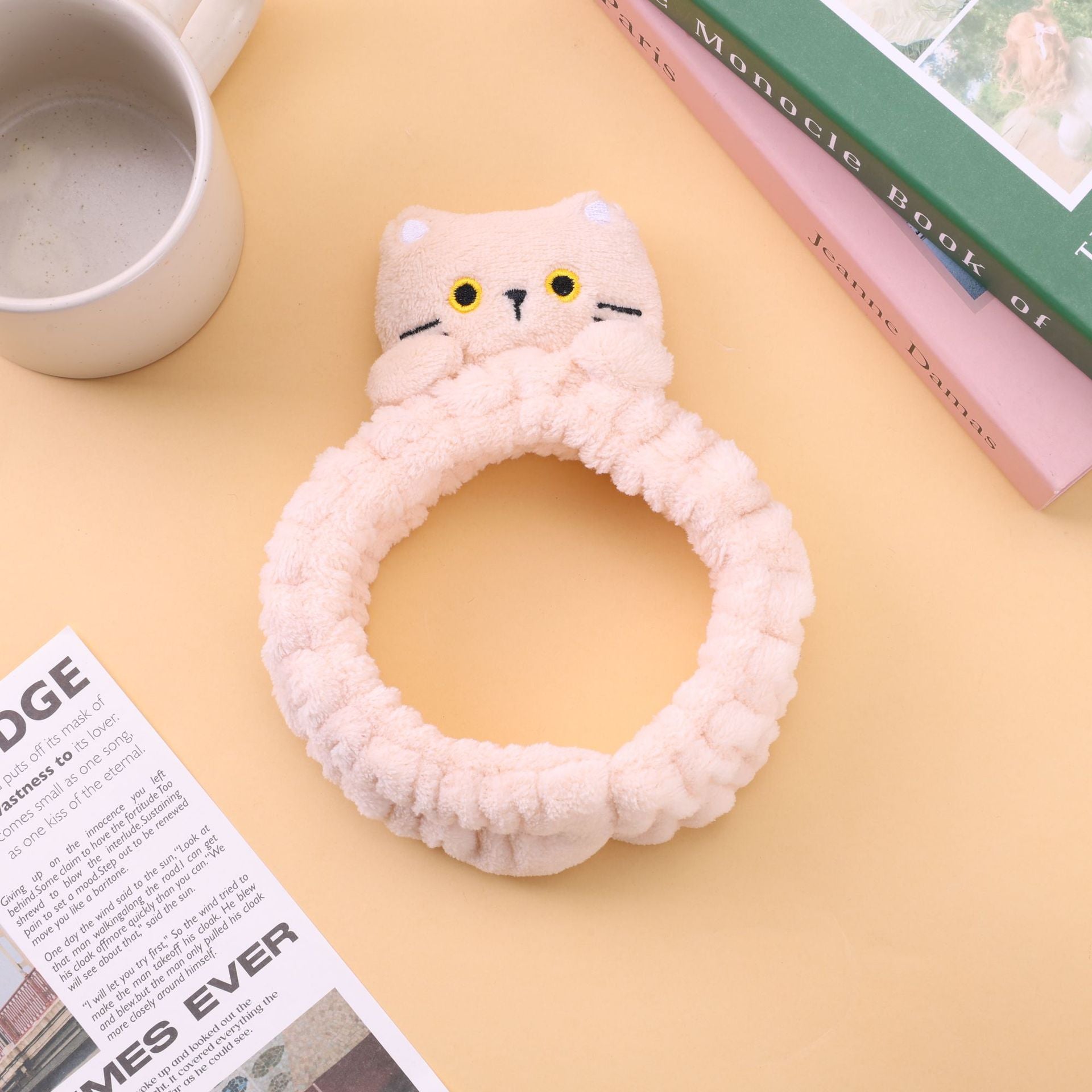 Cartoon Style Cat Spa Headband For Unisex, Featuring Dyed Black Color, Comfortable And Stylish Hair Accessory