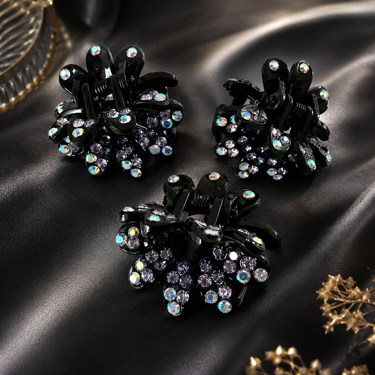 New Style Flowers Hair Claw For Women Made Of PS Material With Rhinestones, 1 PCS Package Hairpin