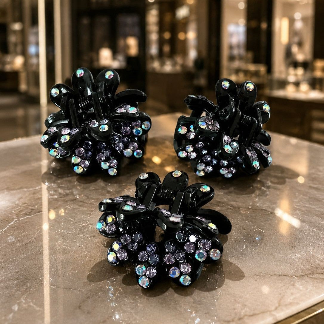 New Style Flowers Hair Claw For Women Made Of PS Material With Rhinestones, 1 PCS Package Hairpin