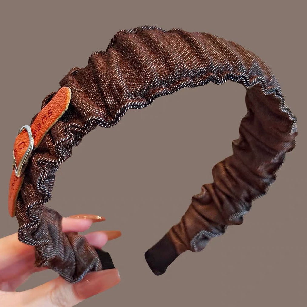 Cowboy Style Spa Headband For Women In Brown Denim, Perfect For Summer