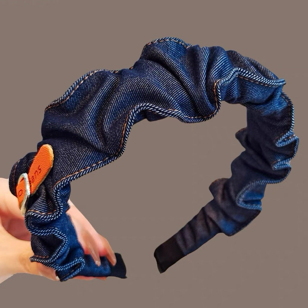 Cowboy Style Spa Headband For Women In Brown Denim, Perfect For Summer
