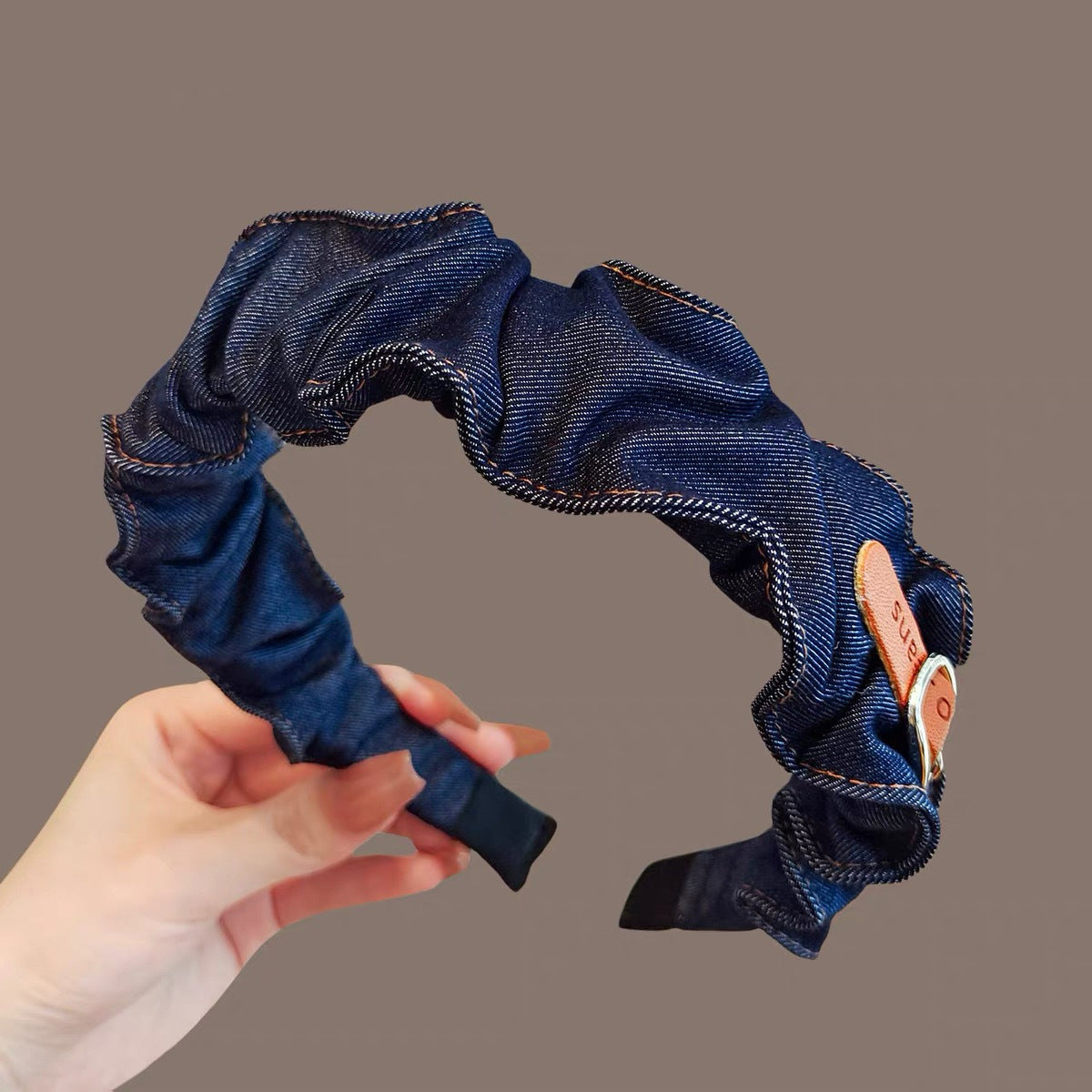 Cowboy Style Spa Headband For Women In Brown Denim, Perfect For Summer