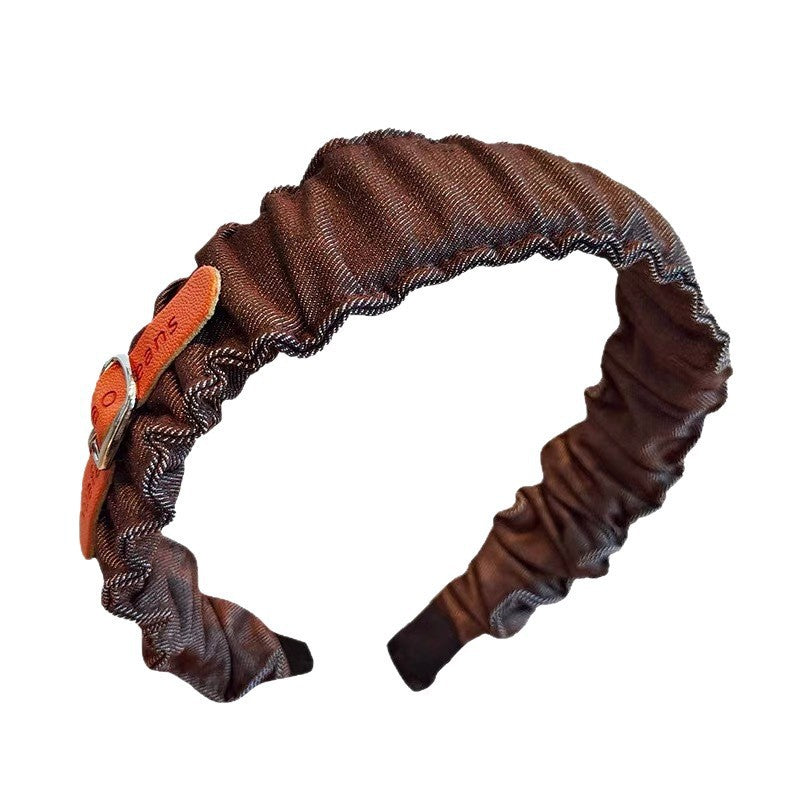 Cowboy Style Spa Headband For Women In Brown Denim, Perfect For Summer