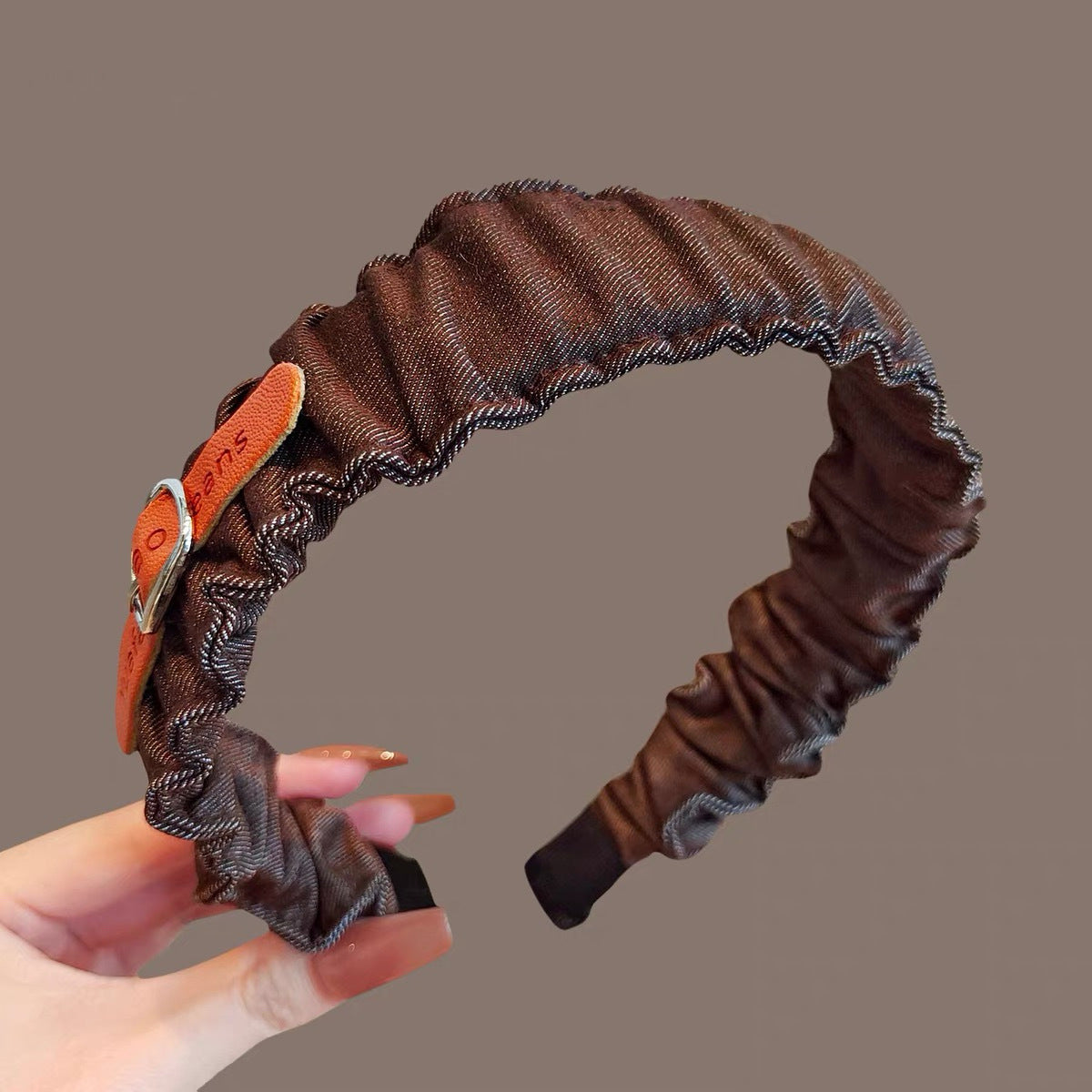 Cowboy Style Spa Headband For Women In Brown Denim, Perfect For Summer