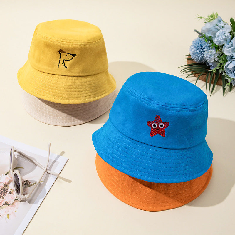New Style Bucket Hat For Kids With Embroidery, Made Of Cotton, Suitable For All Seasons