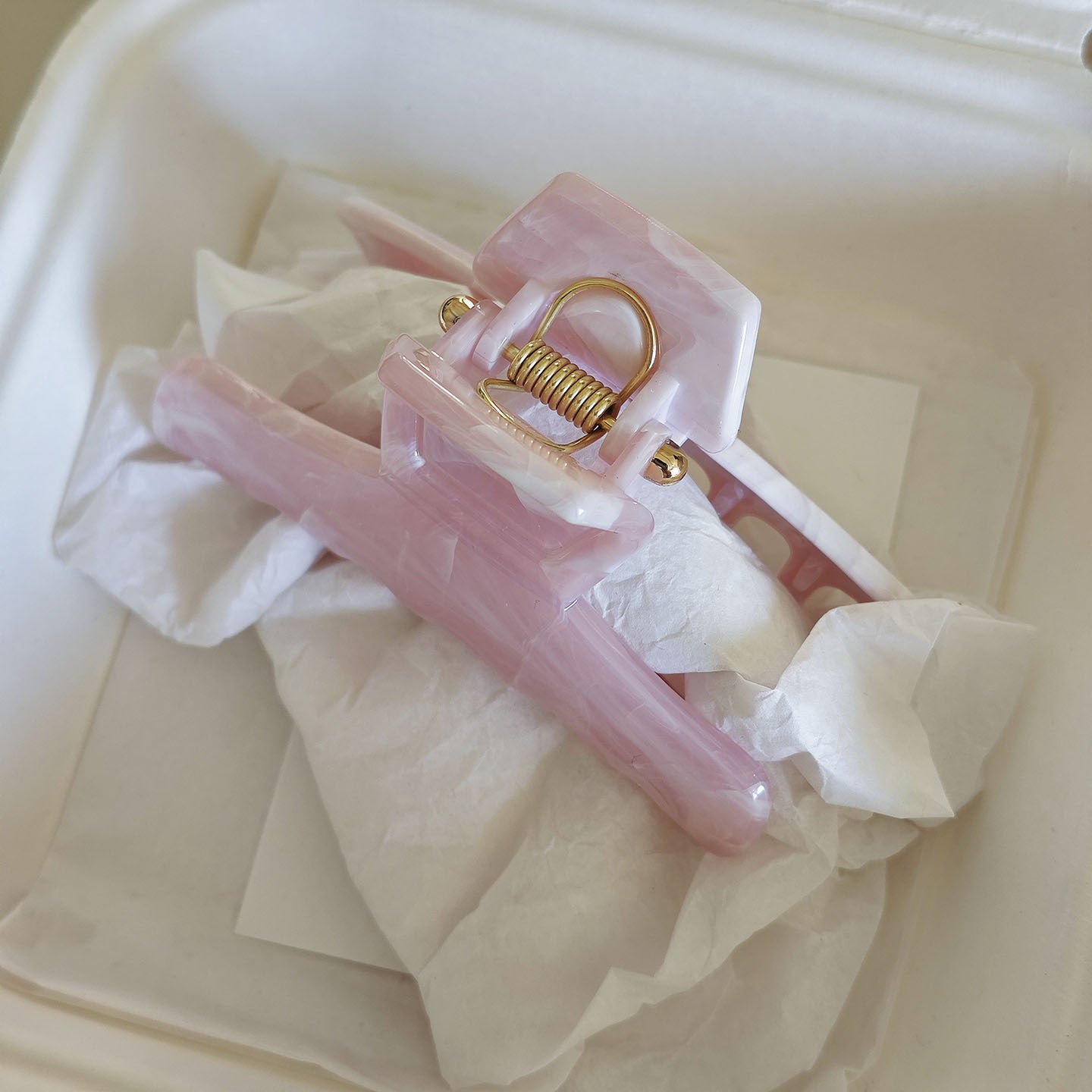 Marble Hair Claws For Women In Natural Pink, PC Material Hairpin Suitable For Summer Commute