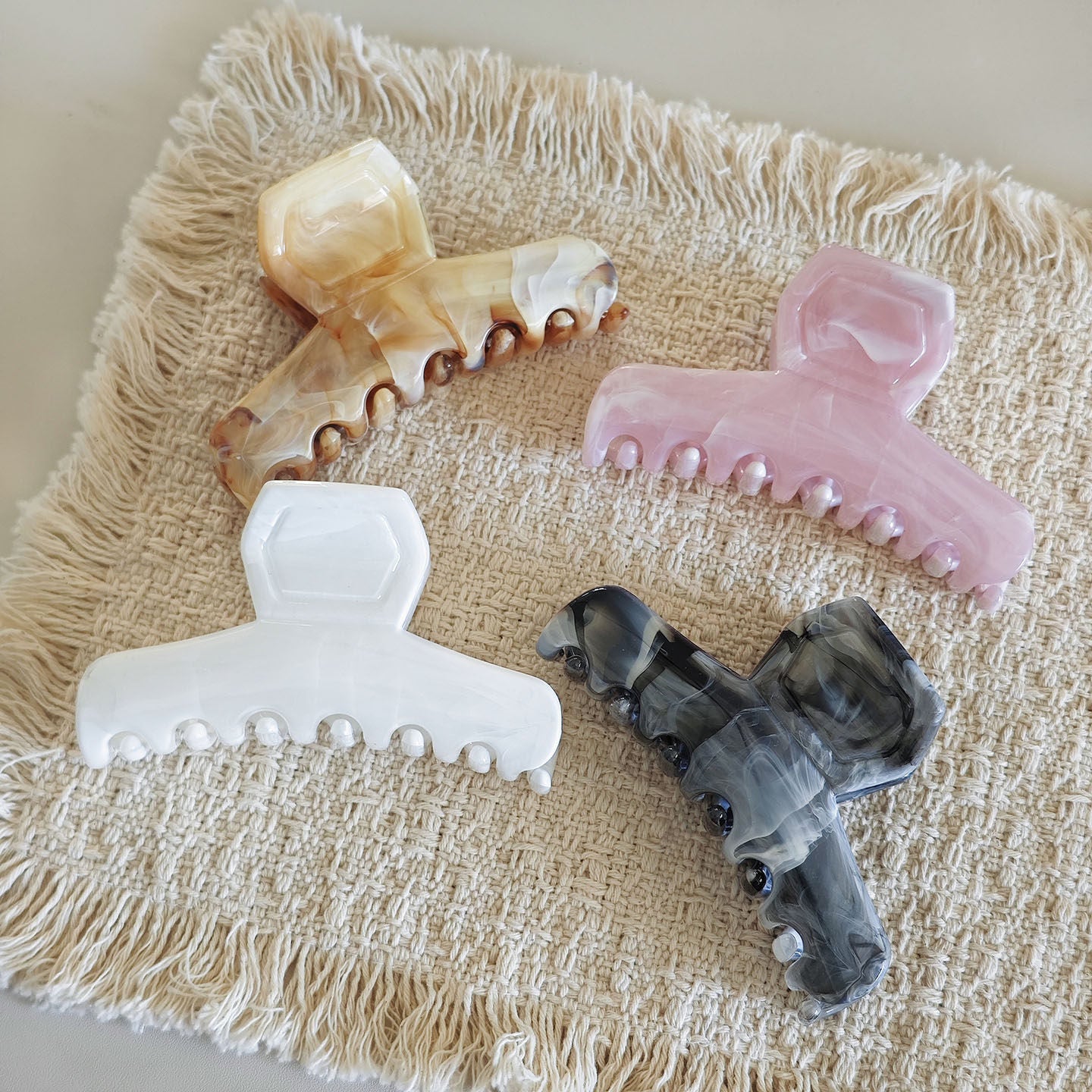Marble Hair Claws For Women In Natural Pink, PC Material Hairpin Suitable For Summer Commute