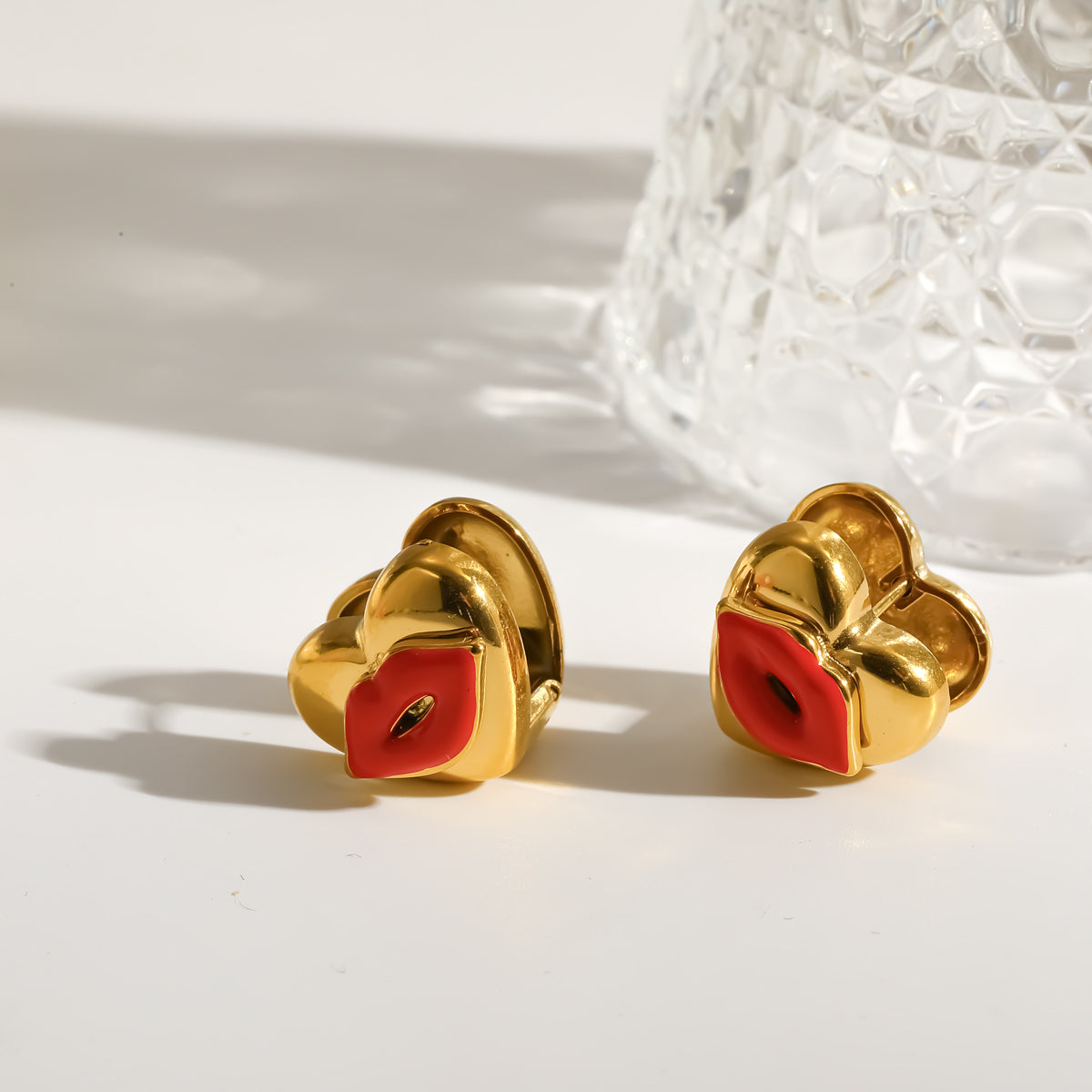 Electroplated Lips Earrings For Women In 304 Stainless Steel With 0.03µm PVD Coated 18K Real Gold Plating