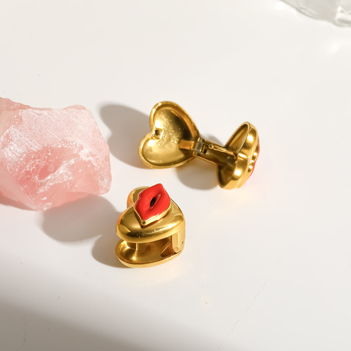 Electroplated Lips Earrings For Women In 304 Stainless Steel With 0.03µm PVD Coated 18K Real Gold Plating