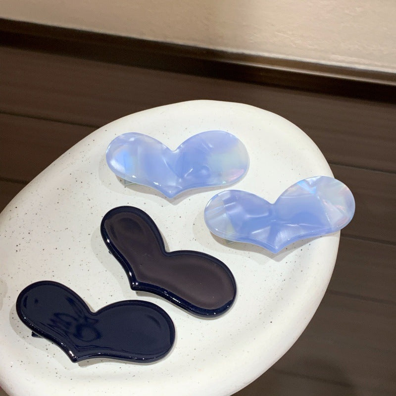 Heart Shape Simple Style BB Clips Hairpin In Sky Blue, Made Of Acetic Acid Sheets, Unisex For Summer