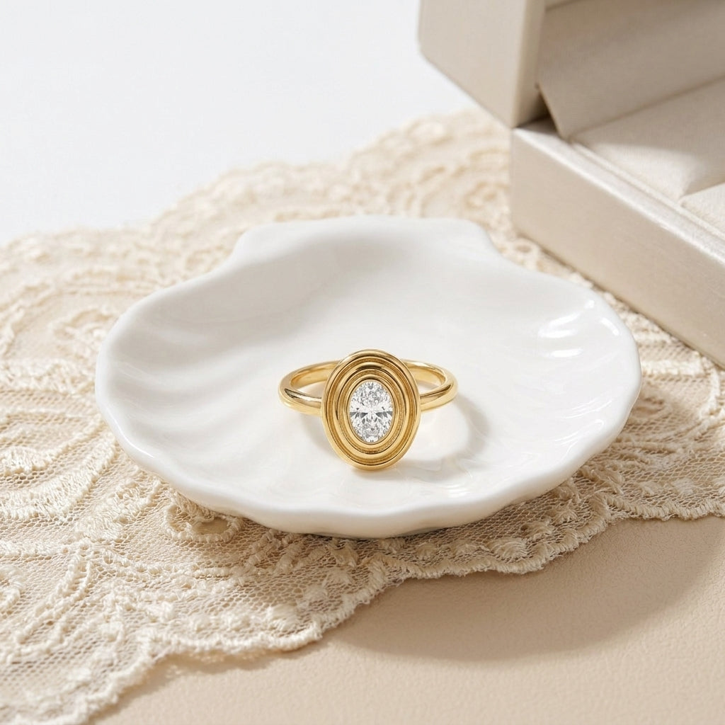 Geometric Electroplated Rings For Women In 304 Stainless Steel With 18K Real Gold PVD Coating And Shell Inlay