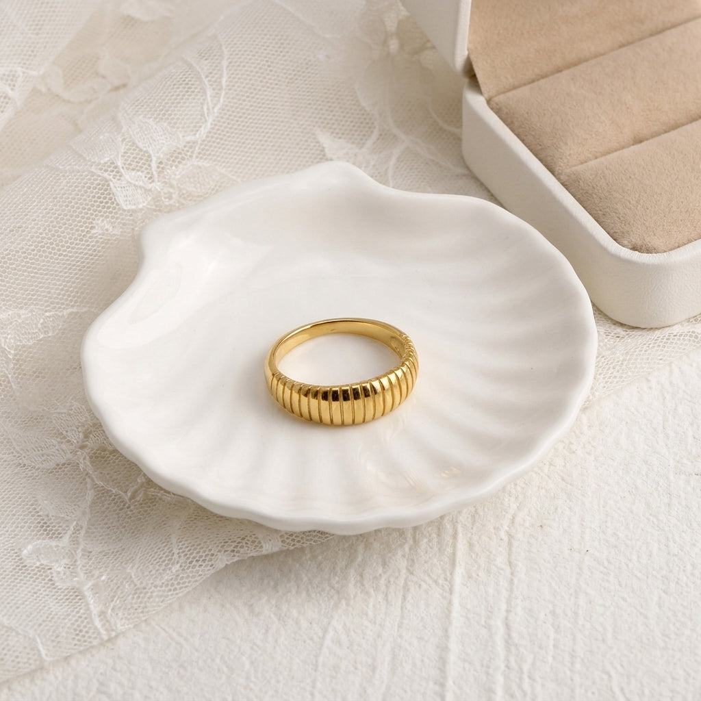 Geometric Electroplated Rings For Women In 304 Stainless Steel With 18K Real Gold PVD Coating And Shell Inlay