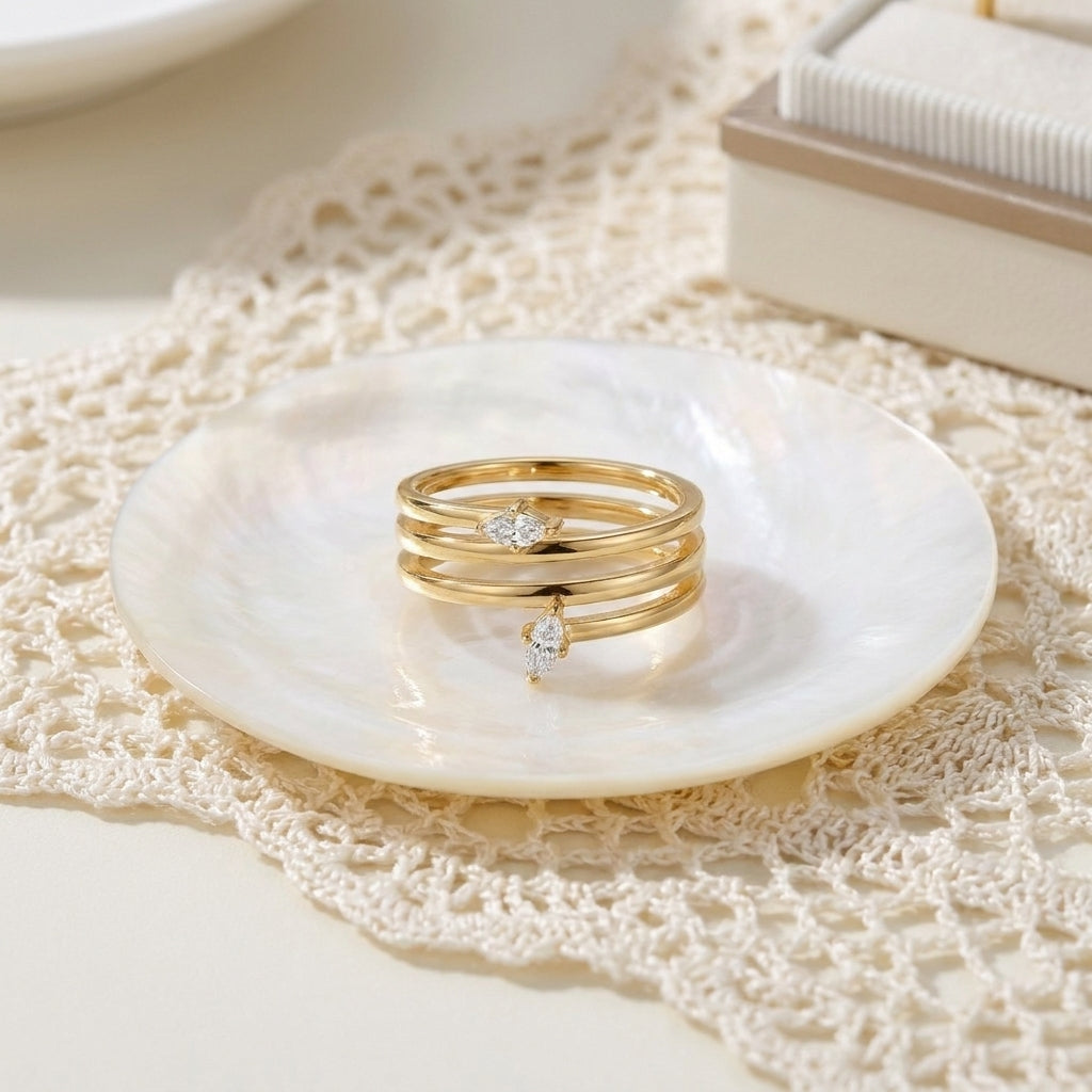 Geometric Electroplated Rings For Women In 304 Stainless Steel With 18K Real Gold PVD Coating And Shell Inlay