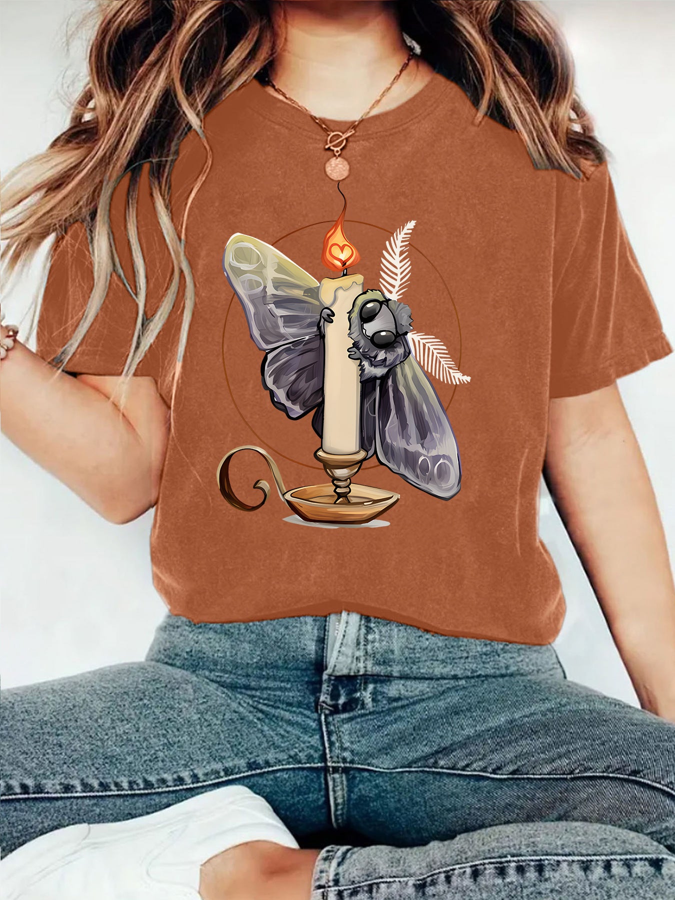 Casual Flame Pattern Short Sleeve T-shirt Featuring Cotton Fabric And Printing Craft