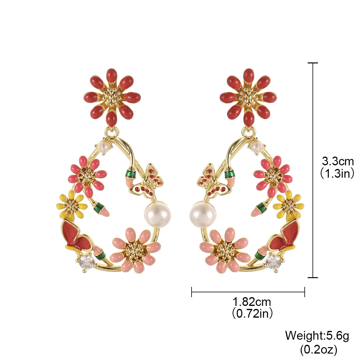 Handmade Sector Earrings For Women, 1 Pair, White With Artificial Pearl, 18K Real Gold Plated
