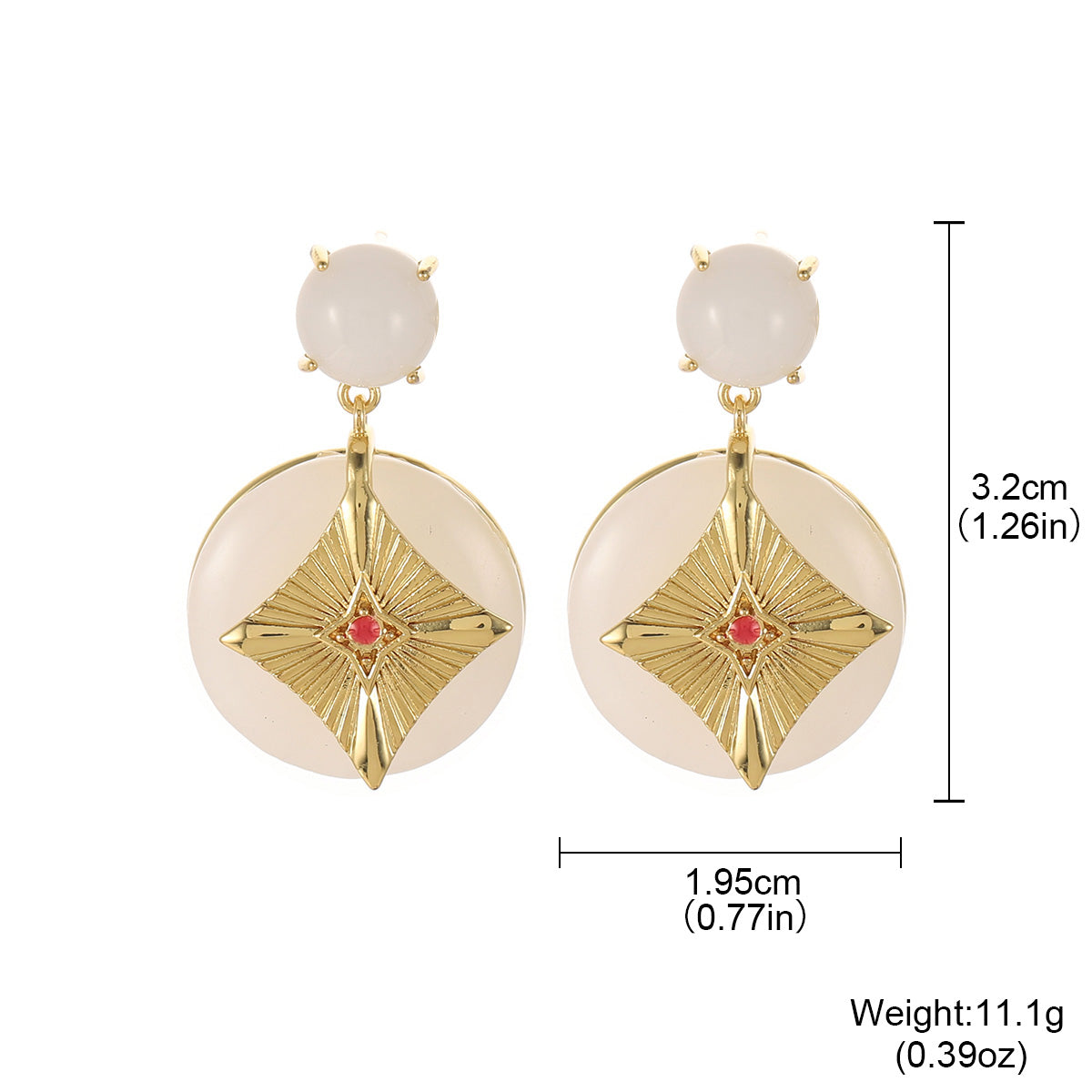 Handmade Sector Earrings For Women, 1 Pair, White With Artificial Pearl, 18K Real Gold Plated