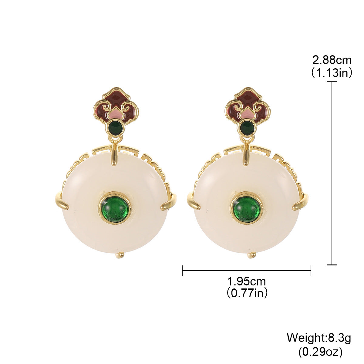 Handmade Sector Earrings For Women, 1 Pair, White With Artificial Pearl, 18K Real Gold Plated