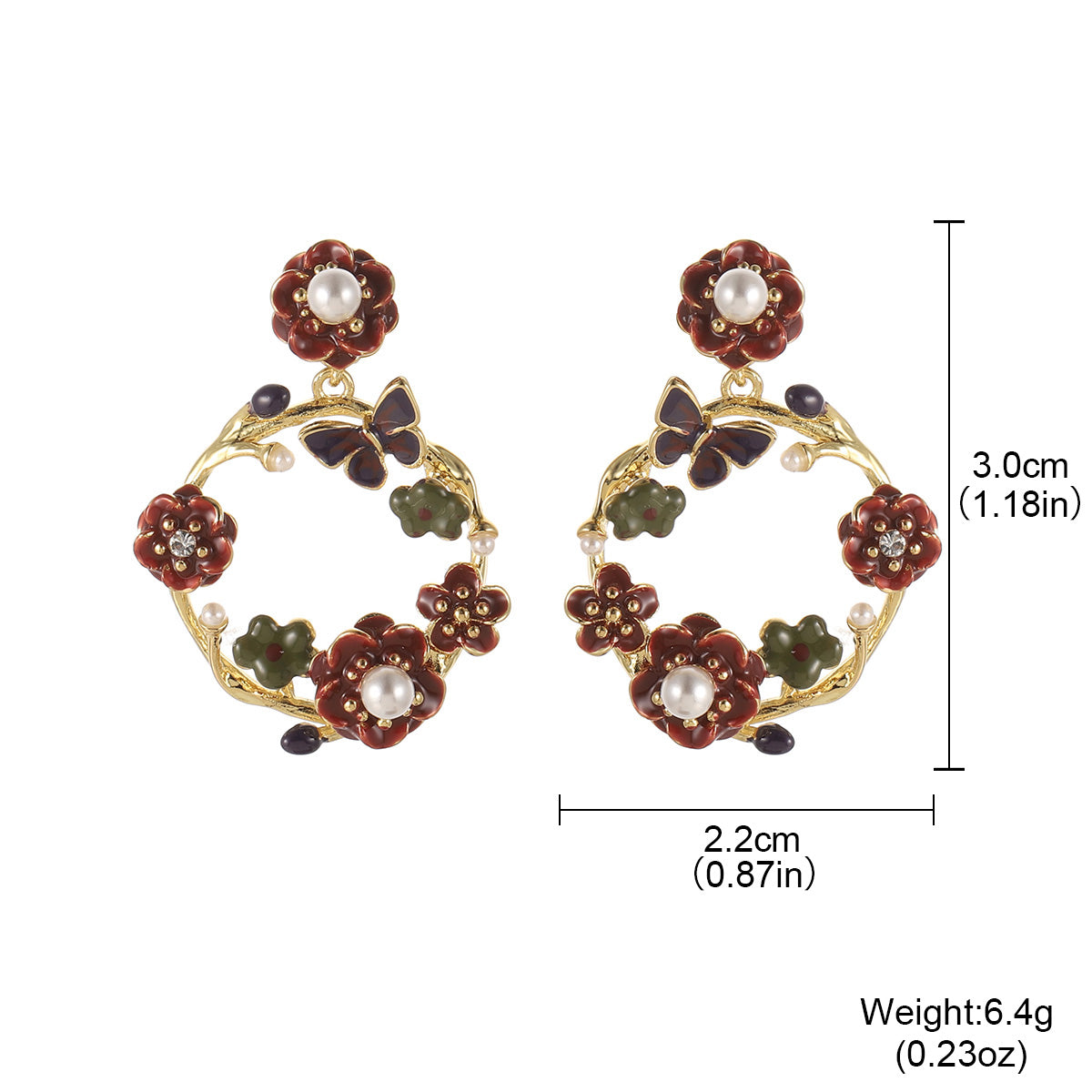 Handmade Sector Earrings For Women, 1 Pair, White With Artificial Pearl, 18K Real Gold Plated