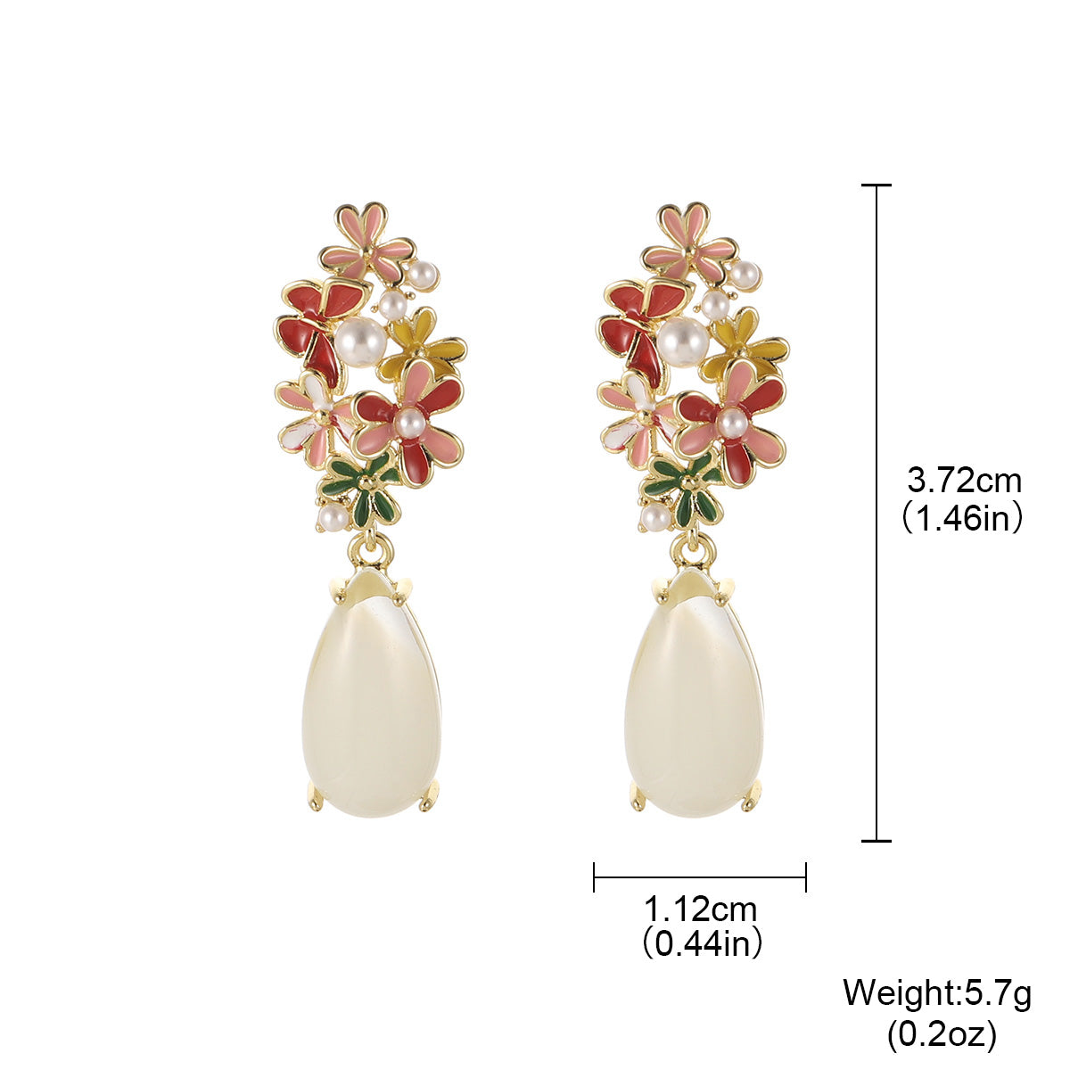 Handmade Sector Earrings For Women, 1 Pair, White With Artificial Pearl, 18K Real Gold Plated