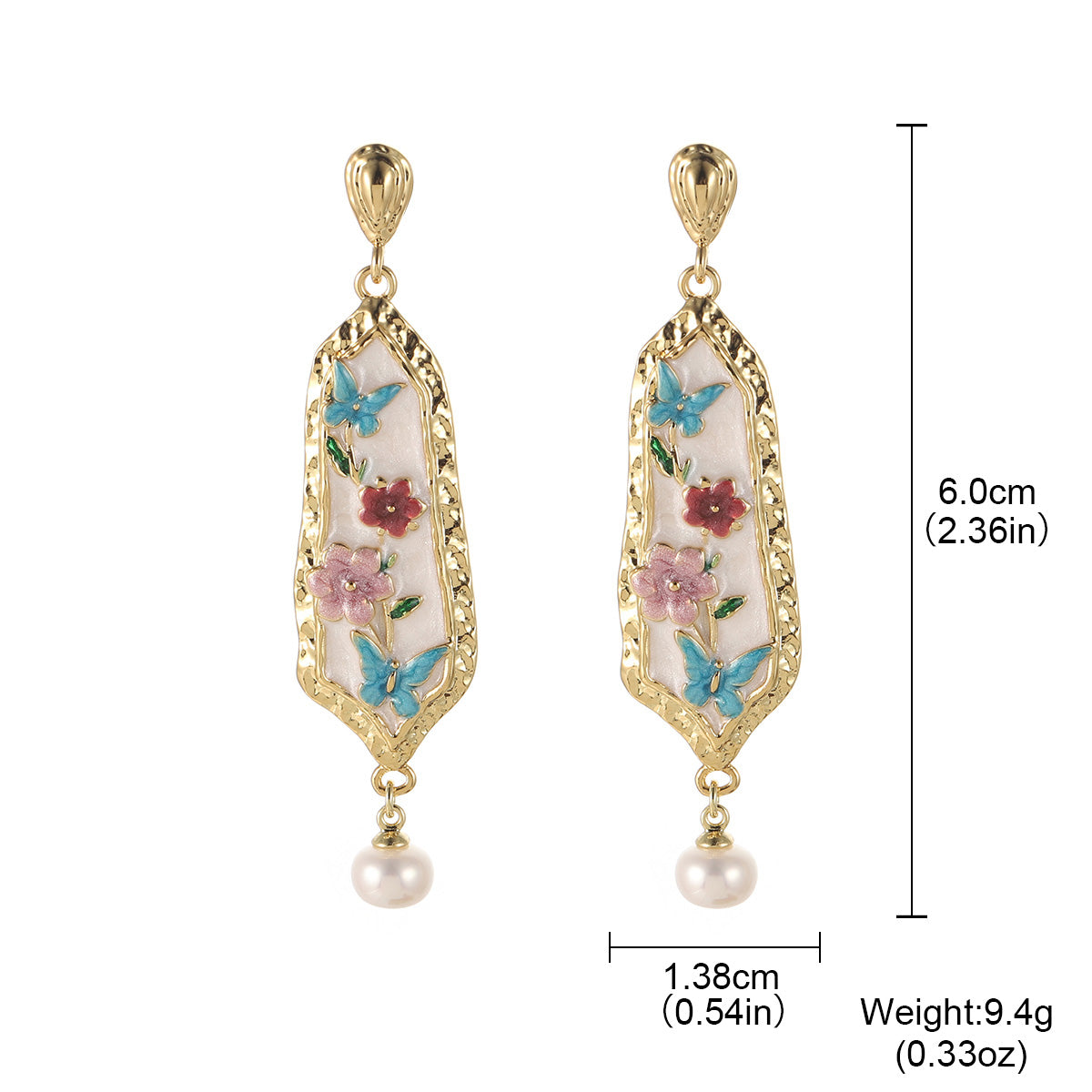 Handmade Sector Earrings For Women, 1 Pair, White With Artificial Pearl, 18K Real Gold Plated