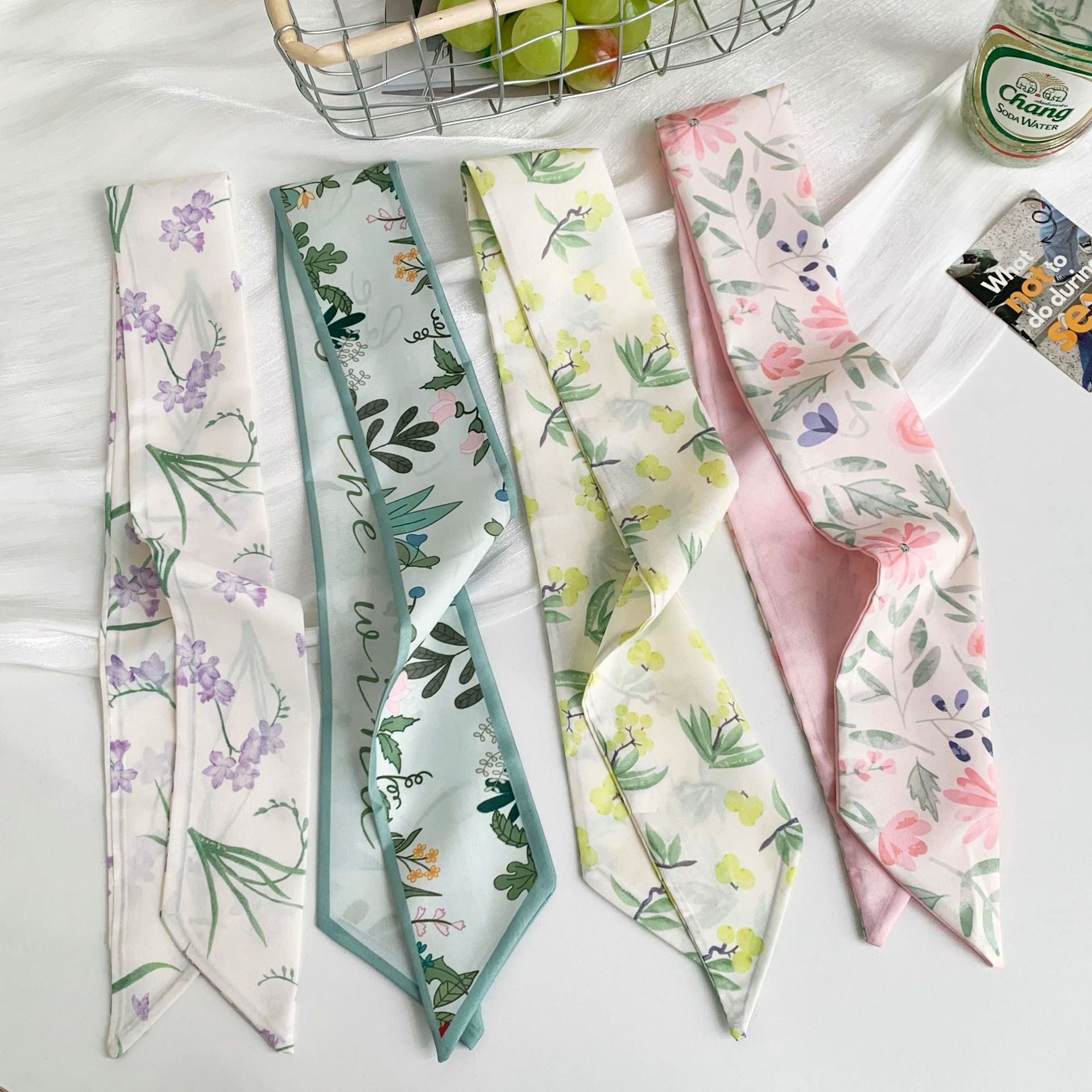 New Style Flowers Polyester Scarf, Lightweight Silk Scarf Perfect For Spring