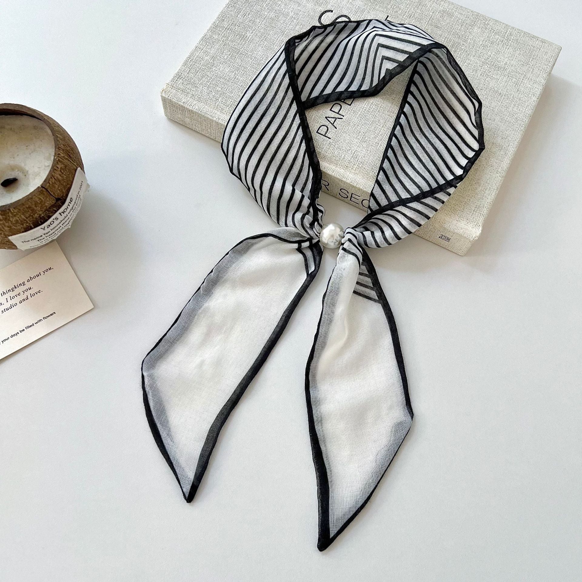 Ditsy Floral Sweet Style Polyester Silk Scarf For Women In Dyed Black, Perfect For Spring