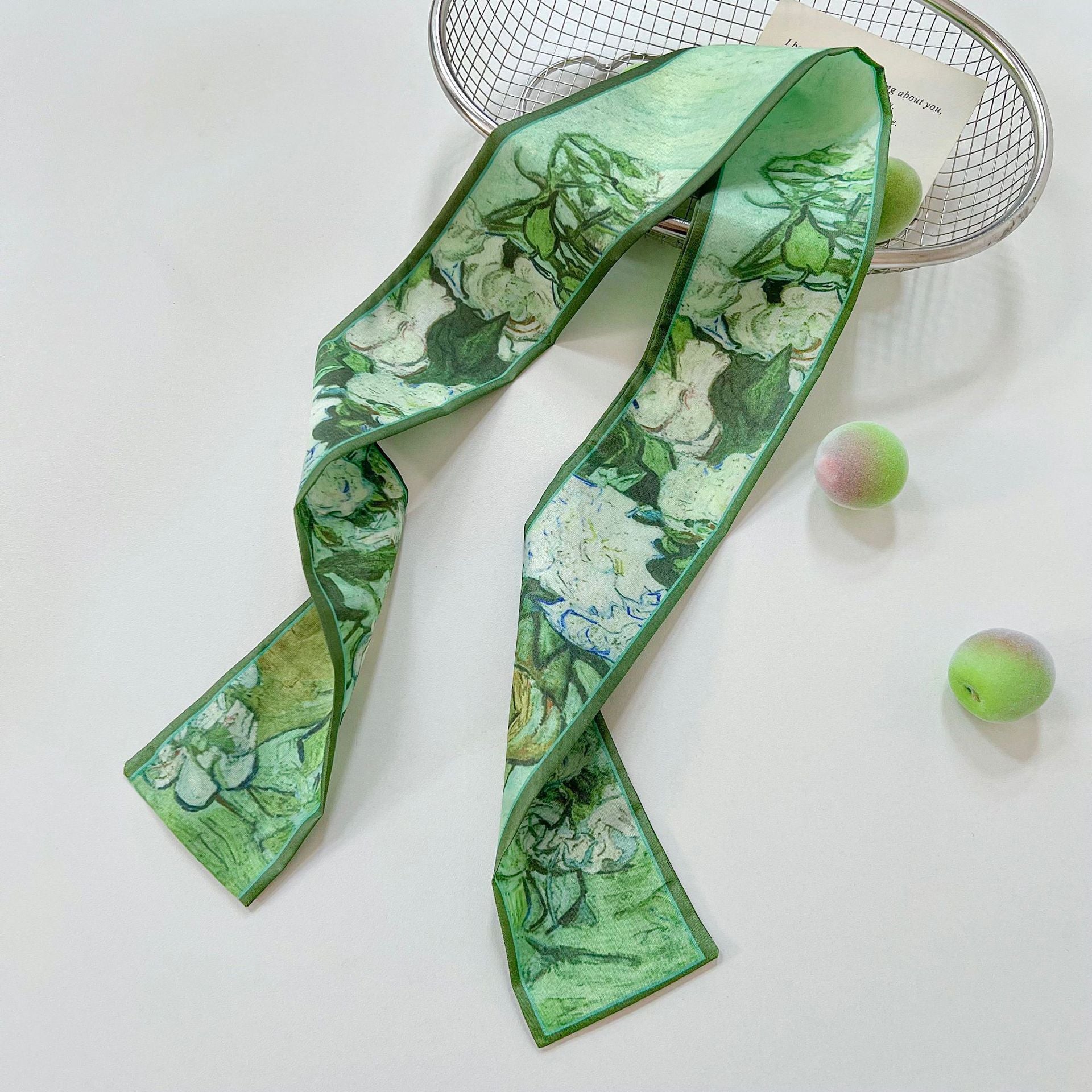 French Style Oil Painting Silk Scarf Made Of Polyester, Perfect For Summer Wear