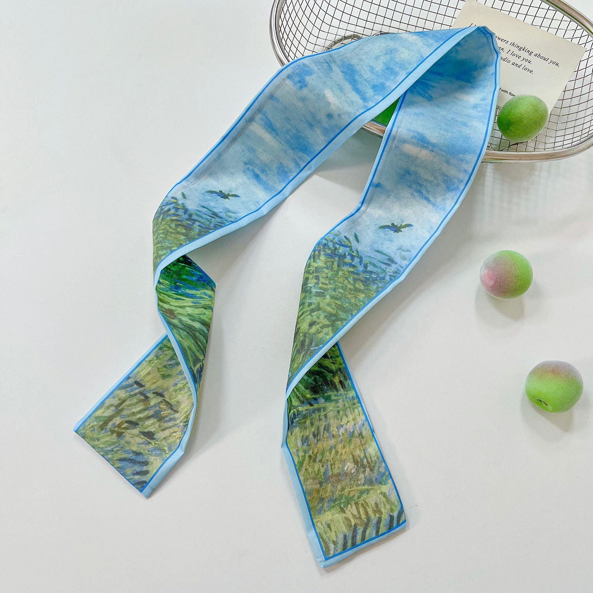 French Style Oil Painting Silk Scarf Made Of Polyester, Perfect For Summer Wear