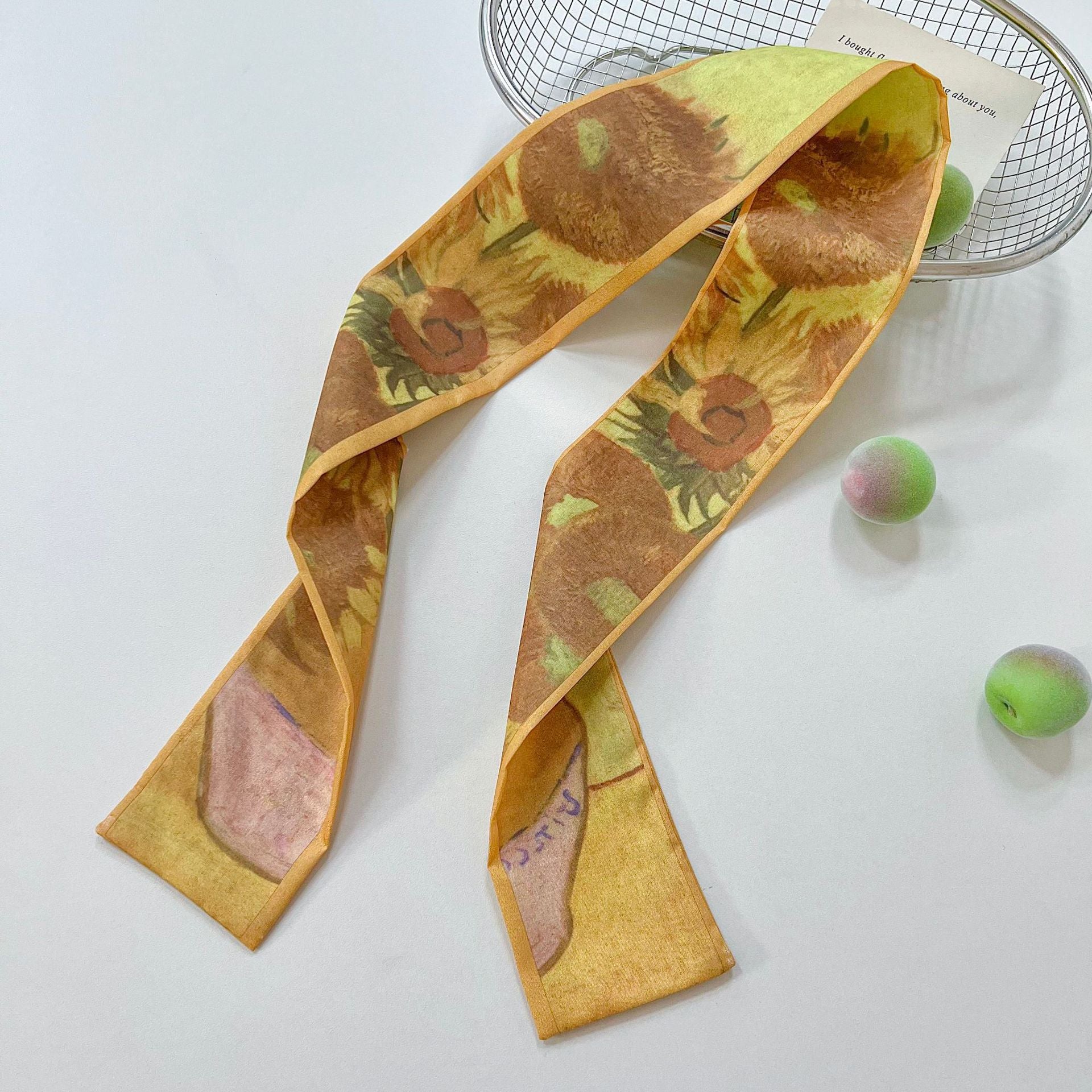 French Style Oil Painting Silk Scarf Made Of Polyester, Perfect For Summer Wear