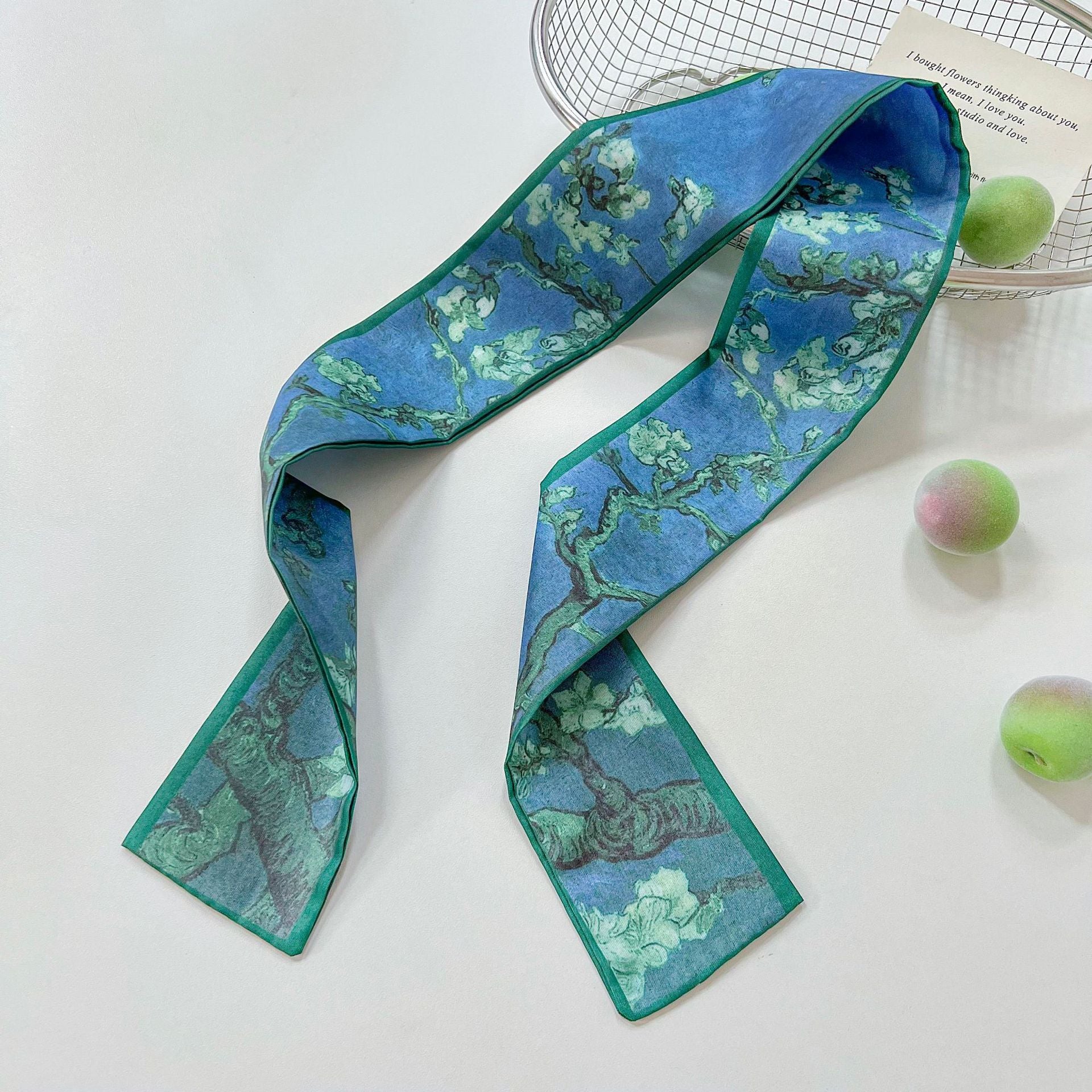 French Style Oil Painting Silk Scarf Made Of Polyester, Perfect For Summer Wear
