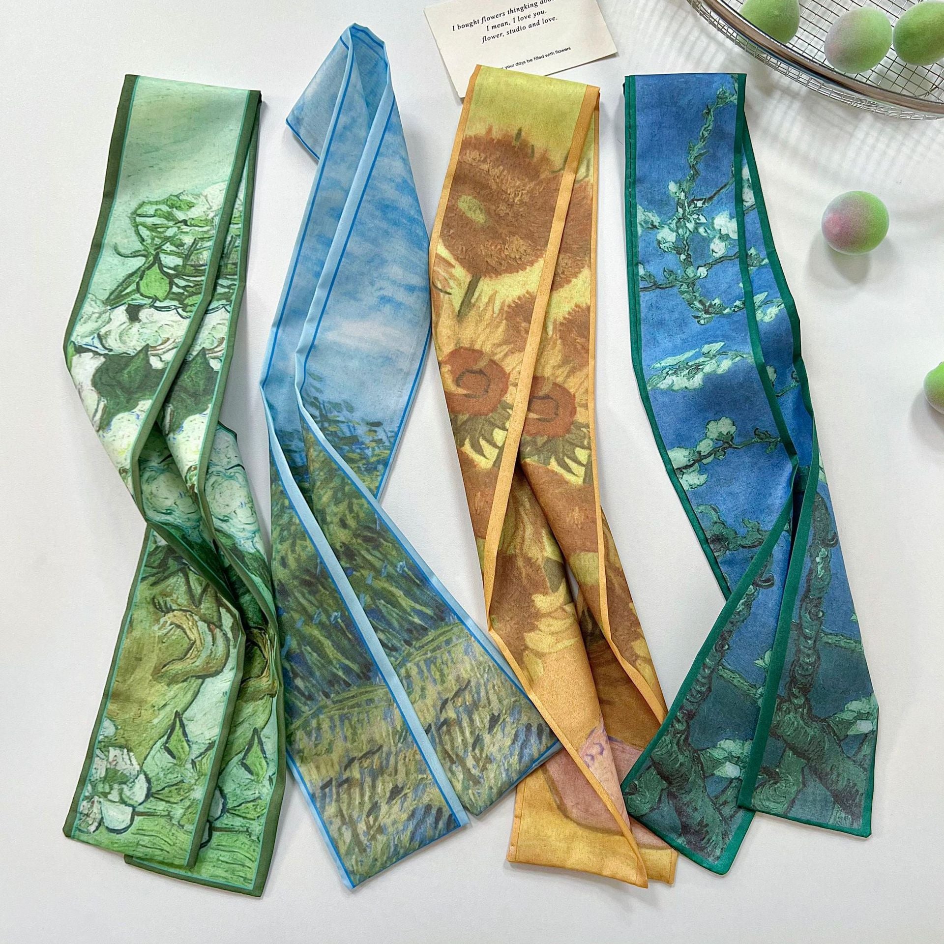 French Style Oil Painting Silk Scarf Made Of Polyester, Perfect For Summer Wear